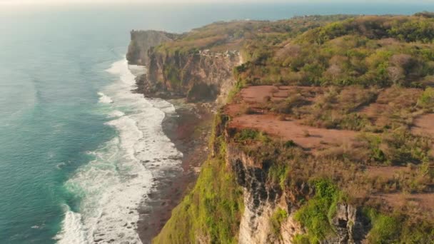 Aerial View Cliff Ocean Waves — Stock Video
