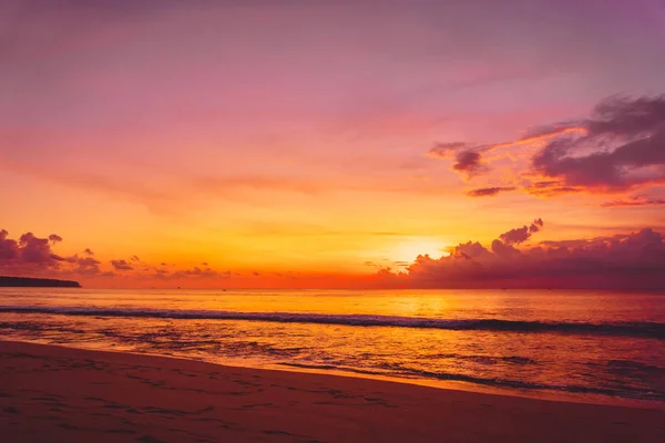 Ondas Oceano Pôr Sol Quente Brilhante Bali Oceano Com Cores — Fotografia de Stock