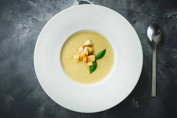 Homemade Potato Pea Soup Grilled Bread Bowl Stock I
