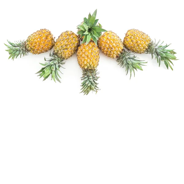 Pineapple Fruits White Background Flat Lay Top View Natural Food — Stock Photo, Image