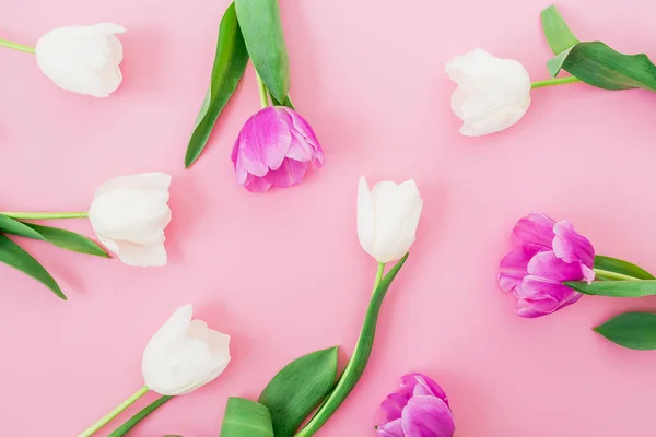 Букет Узор Белых Розовых Цветов Розовом Фоне Весенний Фон — стоковое фото