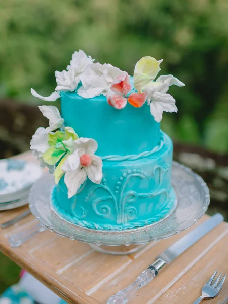 Wedding Turquoise Cake Sugar Flowers Wedding Banquet — Stock Photo, Image