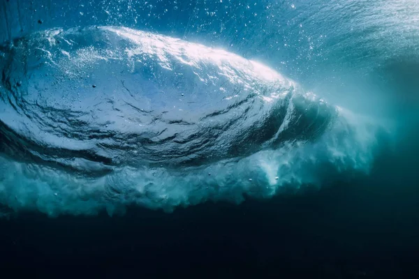 Blue Powerful Wave Crashing Ocean Underwater Barrel Wave Air Bubbles — Stock Photo, Image