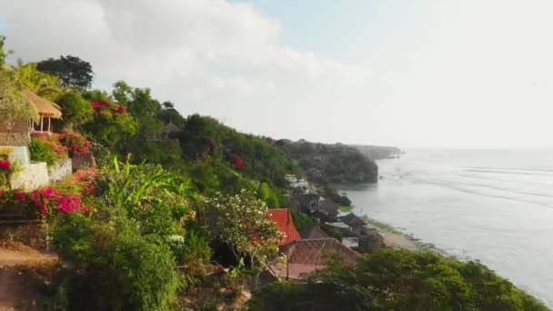 Vista Aérea Com Praia Oceano Bali Pôr Sol — Vídeo de Stock