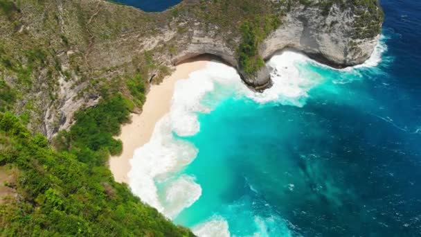 Paradise Kelingking Beach Ocean Waves Nusa Penida Sziget Légi Drone — Stock videók