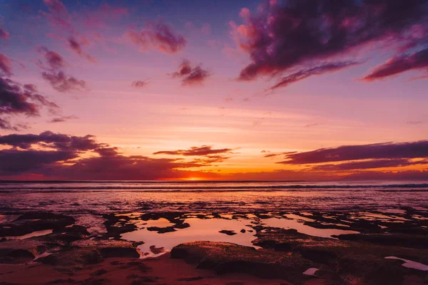 Ondas Oceano Pôr Sol Quente Brilhante Bali Oceano Com Pôr — Fotografia de Stock