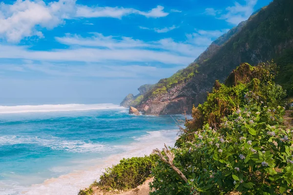 Hermosa Playa Arena Con Océano Turquesa Bali Vista Aérea — Foto de Stock