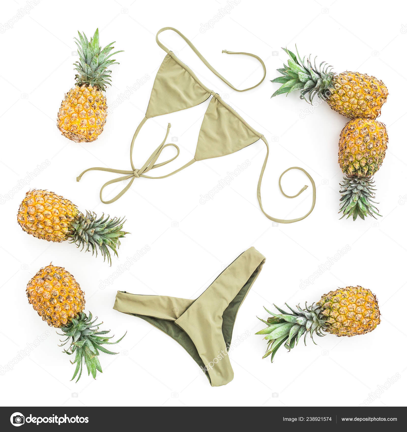 Bikini Frutas Traje Fondo Baño Sobre Concepto Verano Piña Blanco WED29IeHY
