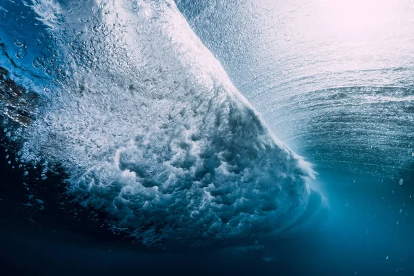Barrel Wave Underwater Air Bubbles Sun Light Blue Crystal Ocean — Stock Photo, Image