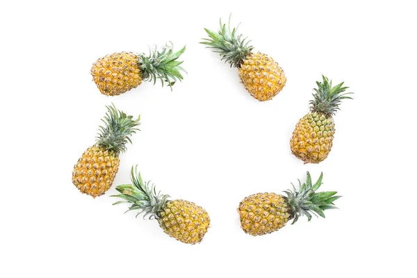 Food Frame Pineapple Fruits White Background Flat Lay Top View — Stock Photo, Image