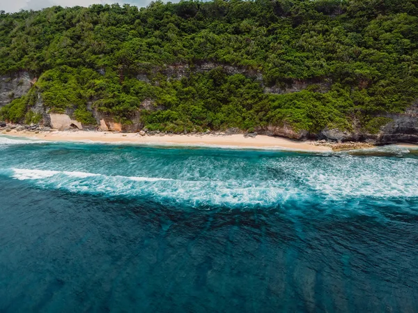 Playa Tropical Océano Con Olas Bali Vista Aérea — Foto de Stock