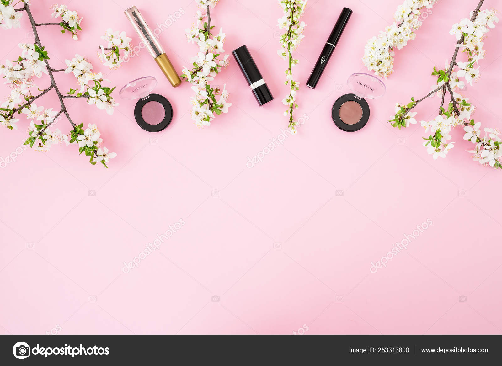Spring Flowers Cosmetics Pink Background Flat Lay Top View Spring Stock Photo Image By C Keola 253313800