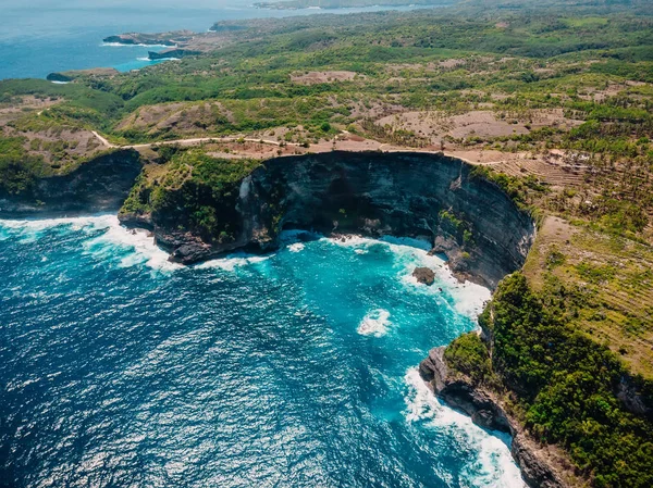 Kust Med Cliff Och Blue Ocean Nusa Penida Aerial Drönarvy — Stockfoto