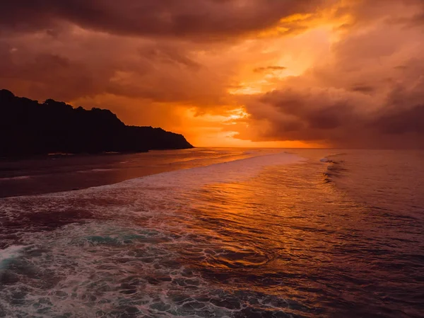 Aerial View Ocean Waves Warm Sunset Sunrise — Stock Photo, Image