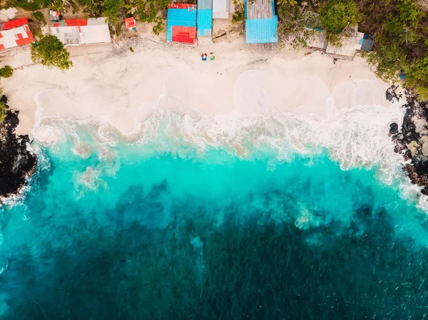 White Sand Beach Coconut Palms Turquoise Ocean Aerial View — 스톡 사진