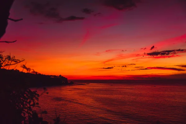Pôr Sol Colorido Brilhante Bali Com Oceano — Fotografia de Stock