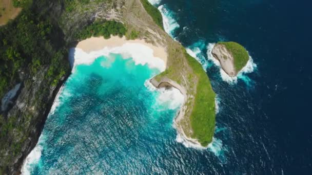 Пляж Paradise Kelingking Острове Нуса Пенида Вид Воздуха — стоковое видео
