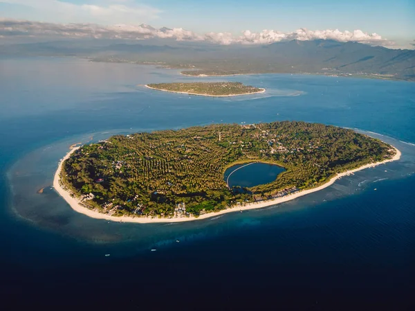 Vista Aérea Com Ilhas Gili Oceano Tiro Drone Gili Meno — Fotografia de Stock