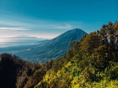 Agung Yanardağı ve dağ orman Bali, Endonezya ile havadan görünümü
