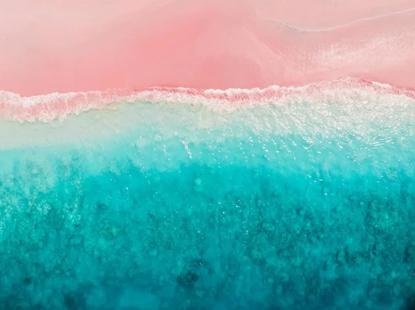 Τροπική Ροζ Παραλία Γαλάζια Θάλασσα Νησιά Κομόντο Εναέρια Θέα — Φωτογραφία Αρχείου