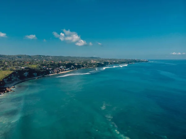 Vista Aérea Costa Con Playa Tropical Océano Azul Bali — Foto de Stock