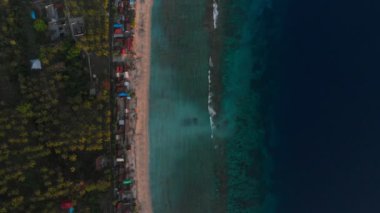 Turkuaz su, dalgalar ve sörfçü ile Tropikal okyanus. Havadan görünüm