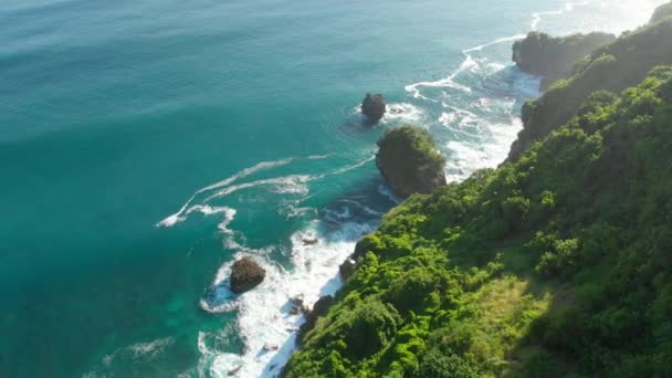 Natureza Selvagem Com Penhasco Rochas Oceano Bali Vista Aérea — Vídeo de Stock