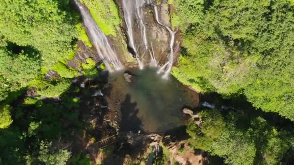 Vista Aérea Con Cascada Selva Tropical Verde — Vídeo de stock