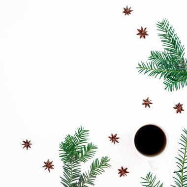 Anason ve coffe kupa ile kış dalları Noel kavramı