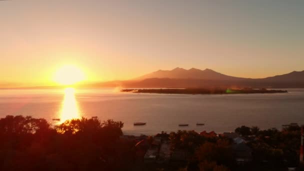 Luchtfoto Met Gili Eilanden Oceaan Zonsopgang Gili Meno Gili Air — Stockvideo