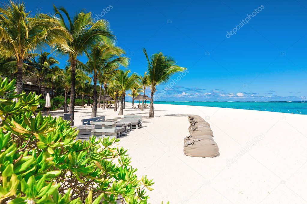 Tropical scenery - beautiful beach with ocean and blue sky of Ma