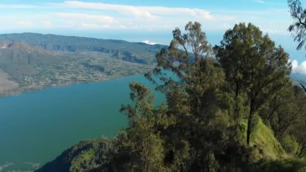 Vista Aérea Del Volcán Batur Lago Bali — Vídeos de Stock