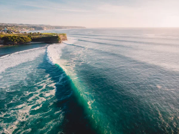 Aerial view with big waves. Biggest ocean waves in Bali