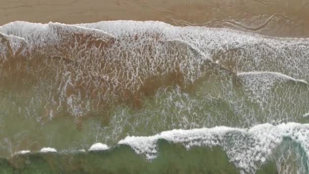 Písečná Pláž Mořskou Vodou Vlnami Letecký Výhled Pohled Shora Lanzarote — Stock video