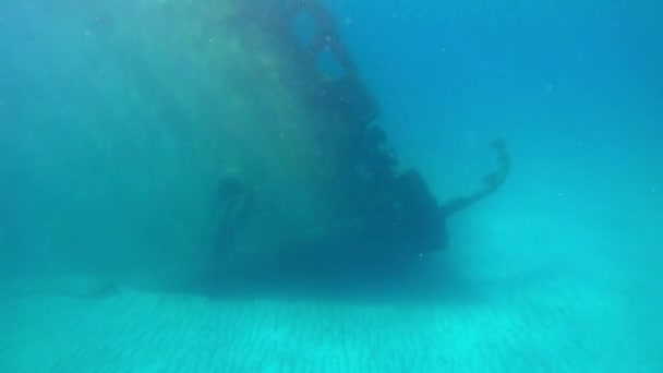 Los Restos Telamón Bajo Agua Océano Azul Cerca Arrecife Lanzarote — Vídeos de Stock