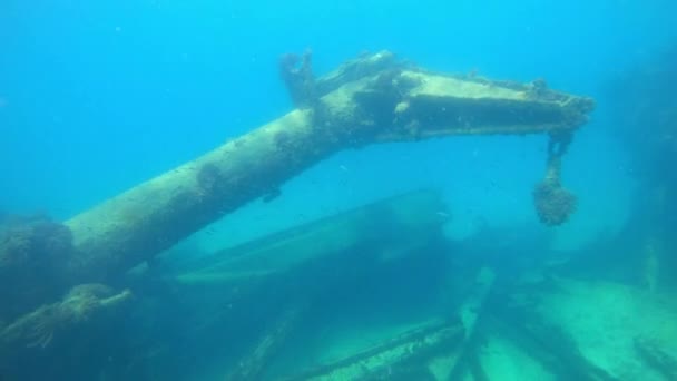 Telamon Wrackteil Unter Wasser Blauen Ozean Bei Arrecife Lanzarote — Stockvideo