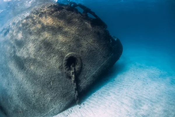 ランサローテ島Arrecife Lanzarote付近の青い海で水中のテラモン難破船の鼻 — ストック写真