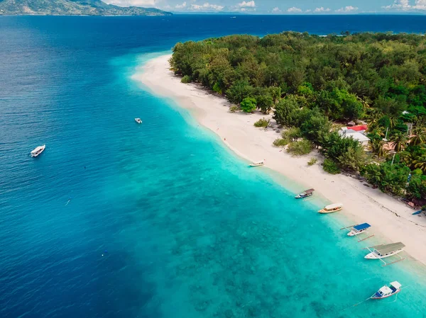 Tropical Gili Island Beach Turquoise Ocean Aerial View — Stock Photo, Image