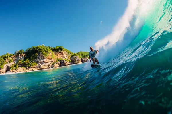 July 2020 Bali Indonesia Surfer Ride Surfboard Barrel Wave Surfing — Stock Photo, Image