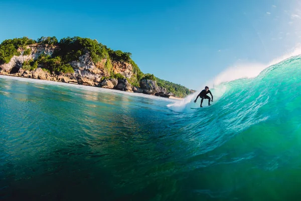 July 2020 Bali Indonesia Surfer Ride Surfboard Barrel Wave Surfing — Stock Photo, Image