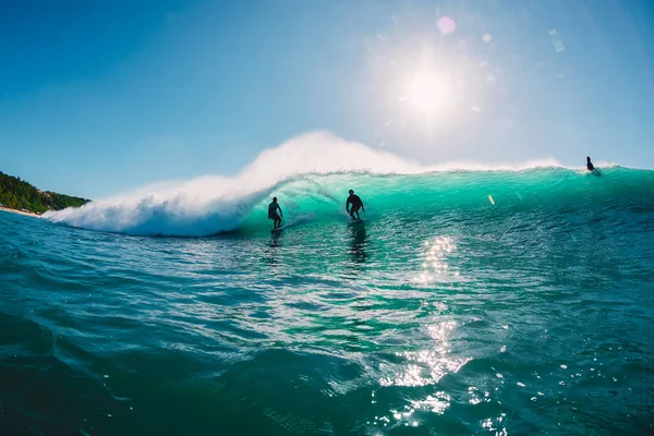 July 2020 Bali Indonesia Surfer Ride Surfboard Barrel Wave Surfing — Stock Photo, Image