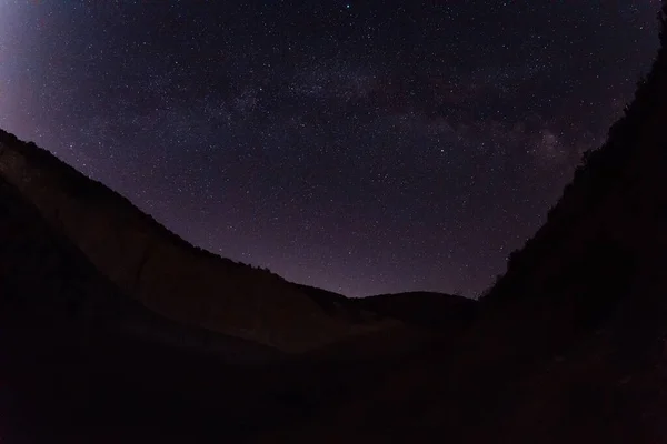 Cielo Estrellado Nocturno Con Galaxia Lechosa Cañón Con Árboles —  Fotos de Stock