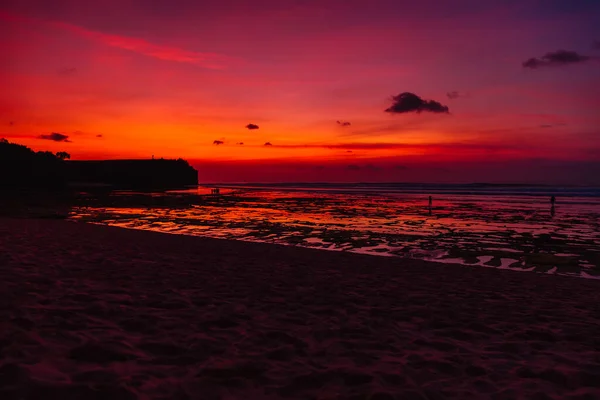 Plage Océanique Avec Vagues Réflexion Coucher Soleil Lever Soleil Bali — Photo