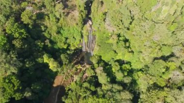 Bali 'deki tropik ormanlardaki şelalenin havadan görünüşü