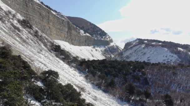 Canyon Met Sneeuw Winter Zonlicht Vanuit Lucht Rusland Utrish — Stockvideo