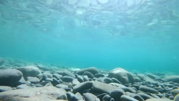 Vista Submarina Con Piedras Agua Mar Azul Transparente — Vídeo de stock