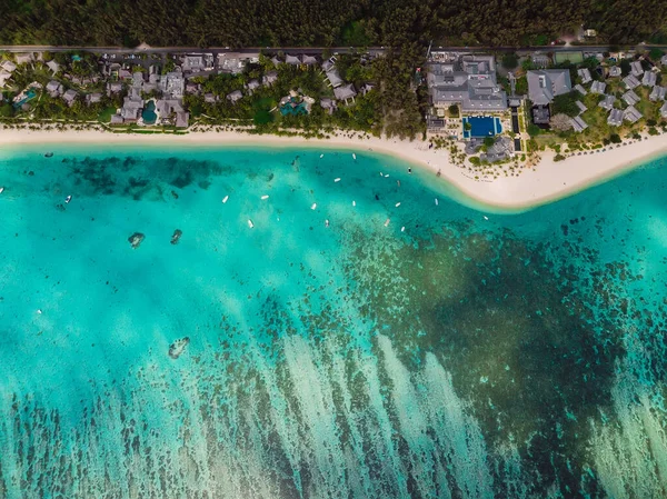 Luxury Beach Resorts Palms Blue Ocean Mauritius Aerial View — Stock Photo, Image