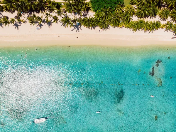 Playa Lujo Con Palmeras Océano Azul Mauricio Vista Aérea —  Fotos de Stock
