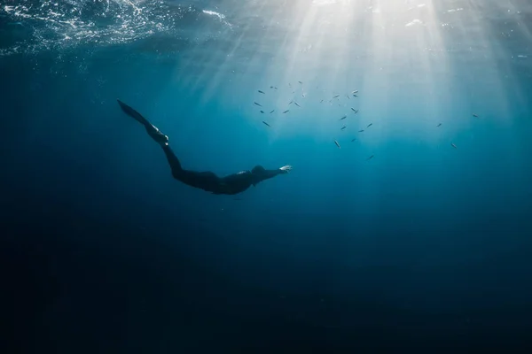 September 2020 Anapa Russia Professional Freediver Wetsuit Mono Fin Underwater — Stock Photo, Image