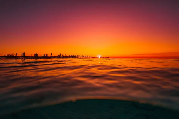 Pôr Sol Brilhante Nascer Sol Oceano Sair Com Silhueta — Fotografia de Stock